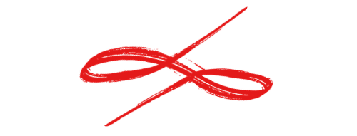 Decorative red lipstick abstract brushstroke design forming a flowing, symmetrical shape.