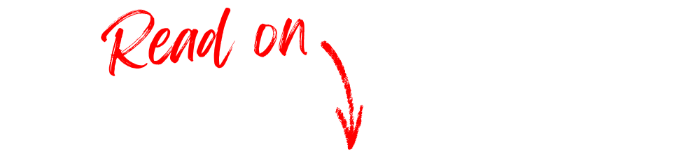 Red lipstick script lettering reads "Read on" with a curved arrow pointing down toward a button.