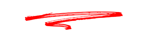 A red rough lipstick stroke forms a long narrow shape with a curved tail.