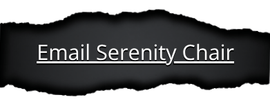 Button text "Email Serenity Chair" in white font revealed hidden under a stretched torn paper strip with black paper background.