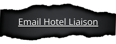 Button text "Email Hotel Liaison" in white font revealed hidden under a stretched torn paper strip with black paper background.