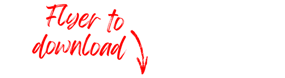 Red lipstick script lettering reads "Click here" with a curved arrow pointing down toward a button.