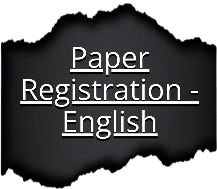 Button text "Paper Registration - English" in white font revealed hidden under a short torn paper strip with black paper background.