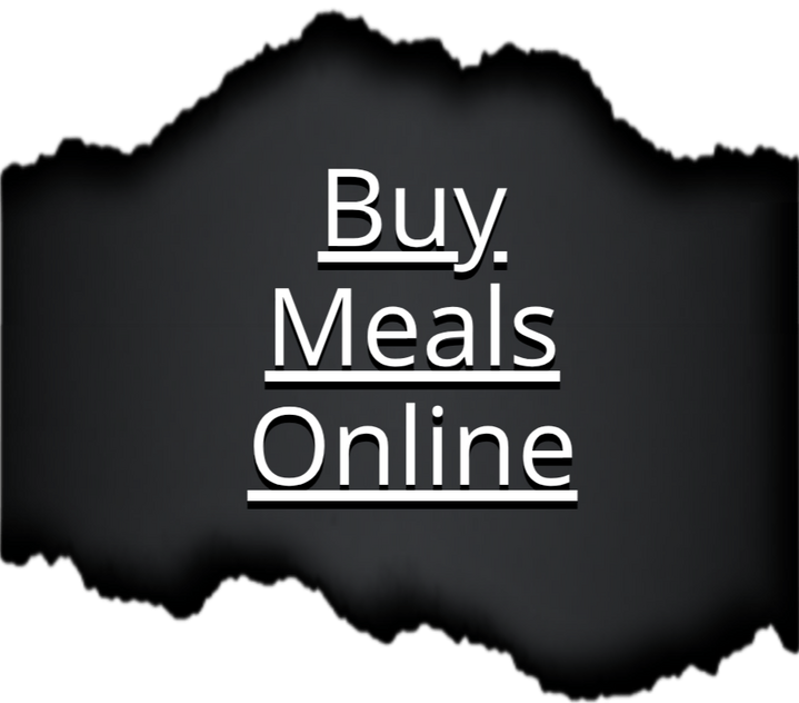 Button text "Buy Meals Online" in white font revealed hidden under a short torn paper strip with black paper background.